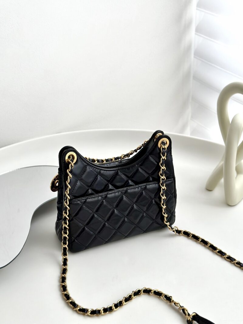 Chanel Black Shiny  Small Hobo Bag Replica - Image 2