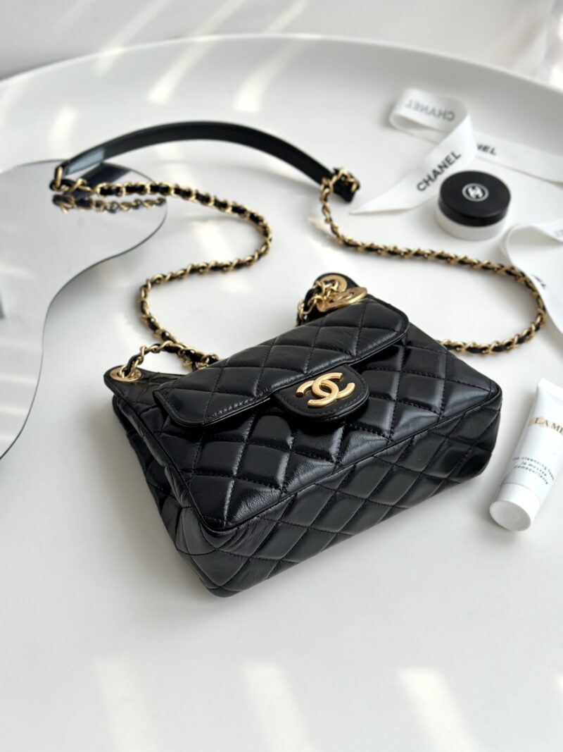 Chanel Black Shiny  Small Hobo Bag Replica - Image 3