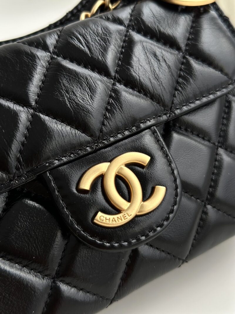 Chanel Black Shiny  Small Hobo Bag Replica - Image 4