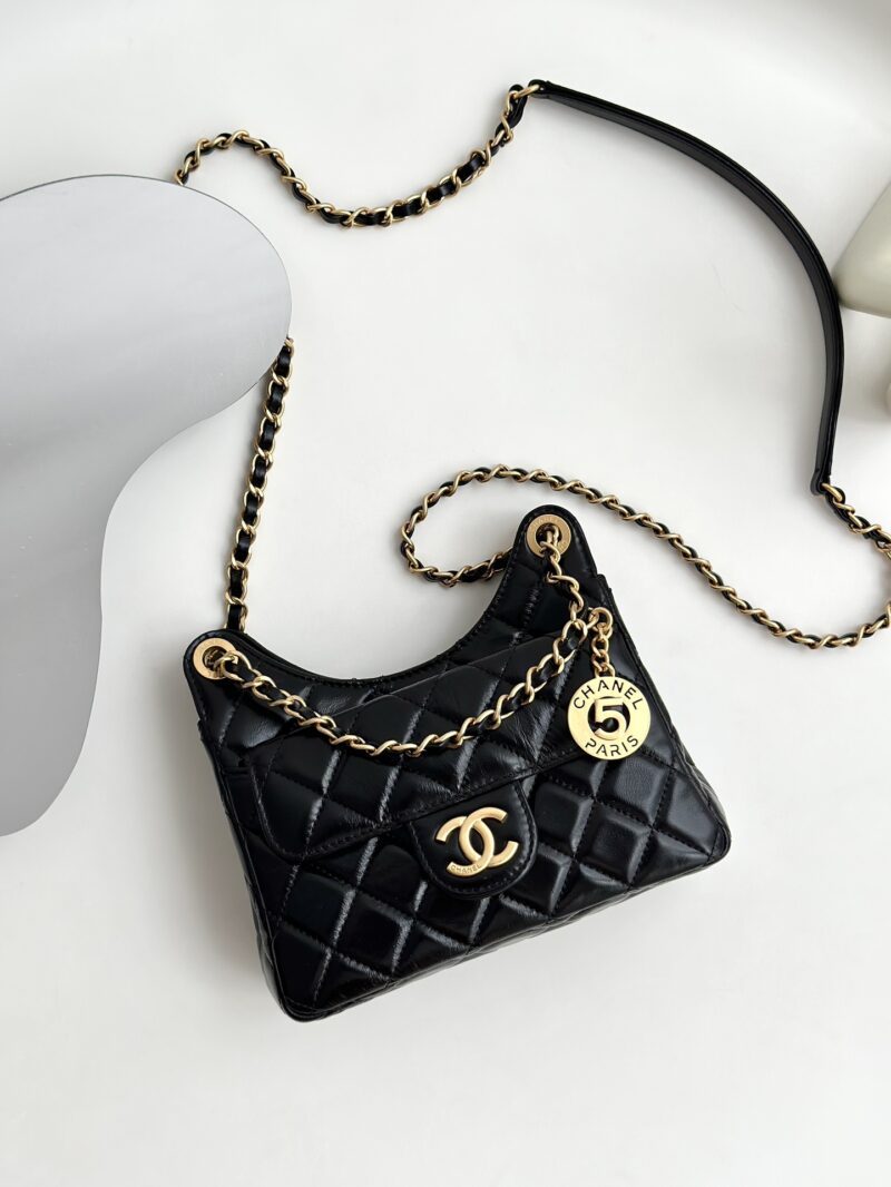 Chanel Black Shiny  Small Hobo Bag Replica - Image 5