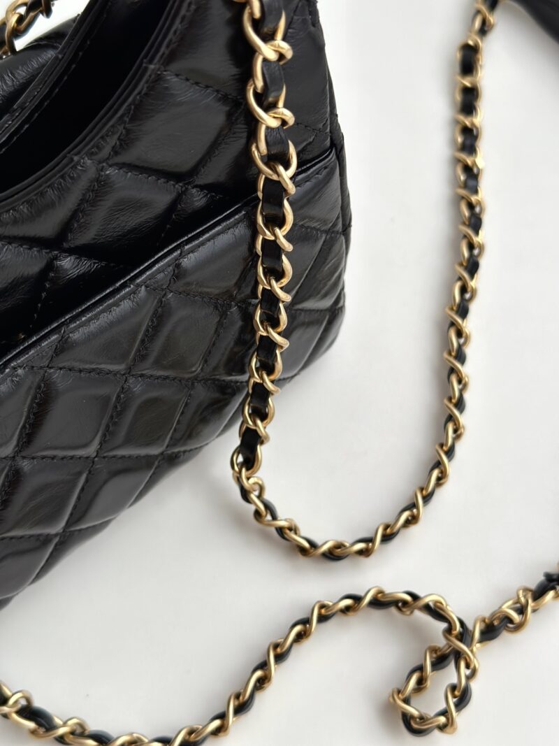 Chanel Black Shiny  Small Hobo Bag Replica - Image 8