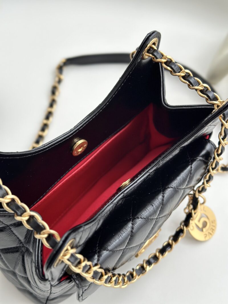 Chanel Black Shiny  Small Hobo Bag Replica - Image 9